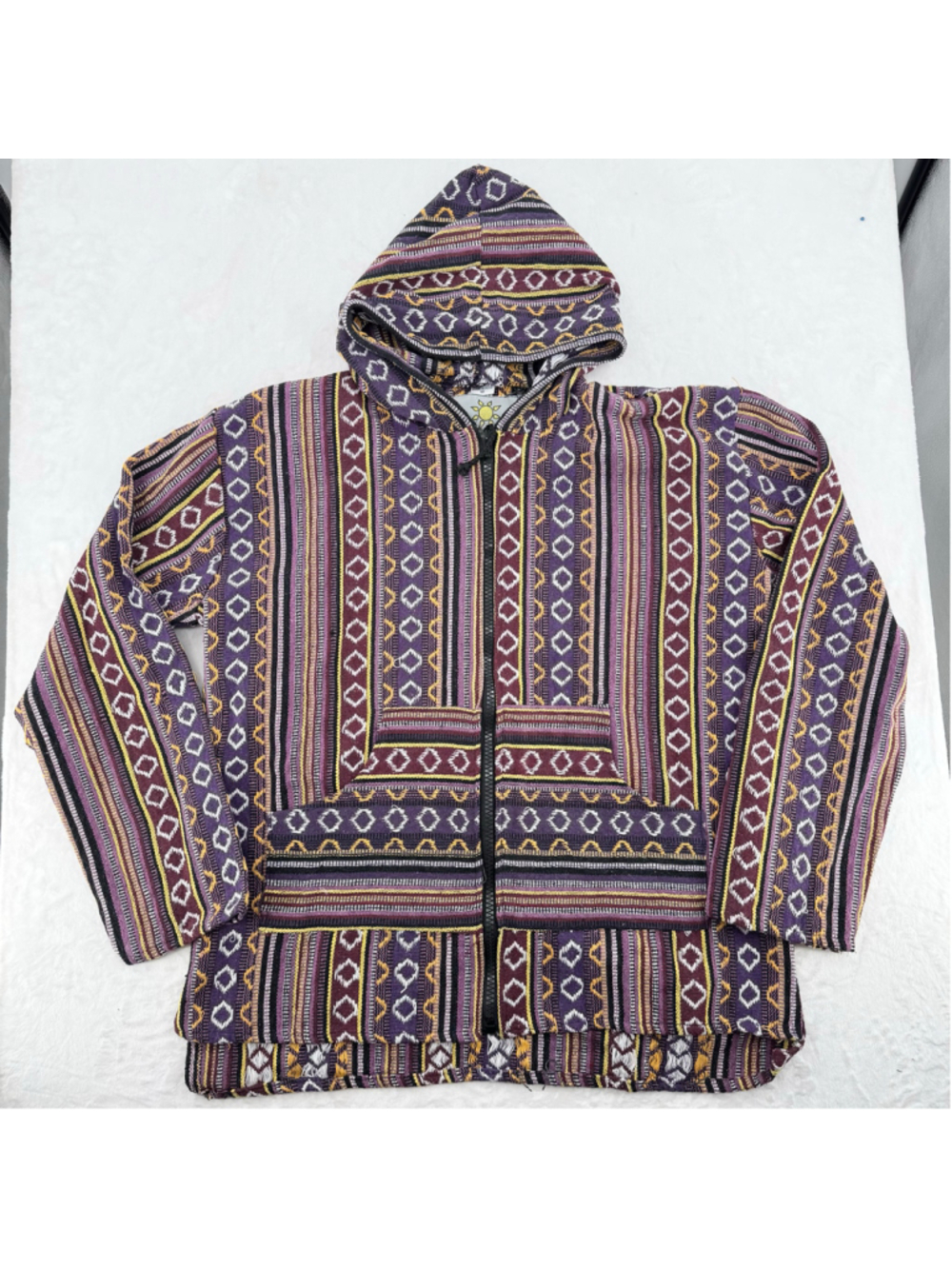 Woven Hoodie Jacket Drug Shrug Sunshine Joy Multicolor Hippie Cotton Size Medium